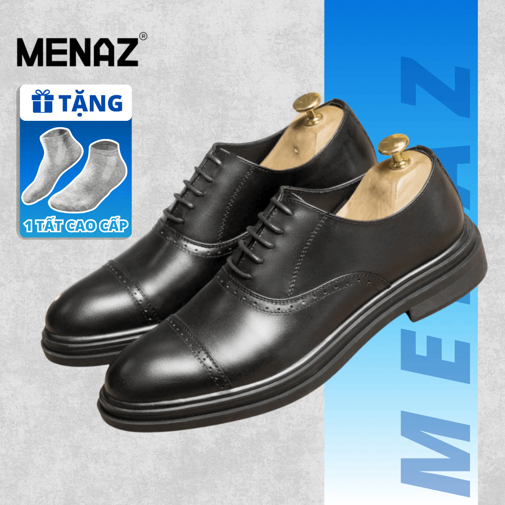 Giày Da Nam Nam Cao Cấp MENAZ CS031 Dáng buộc dây Da Bò Thật Đế Cao Su ...