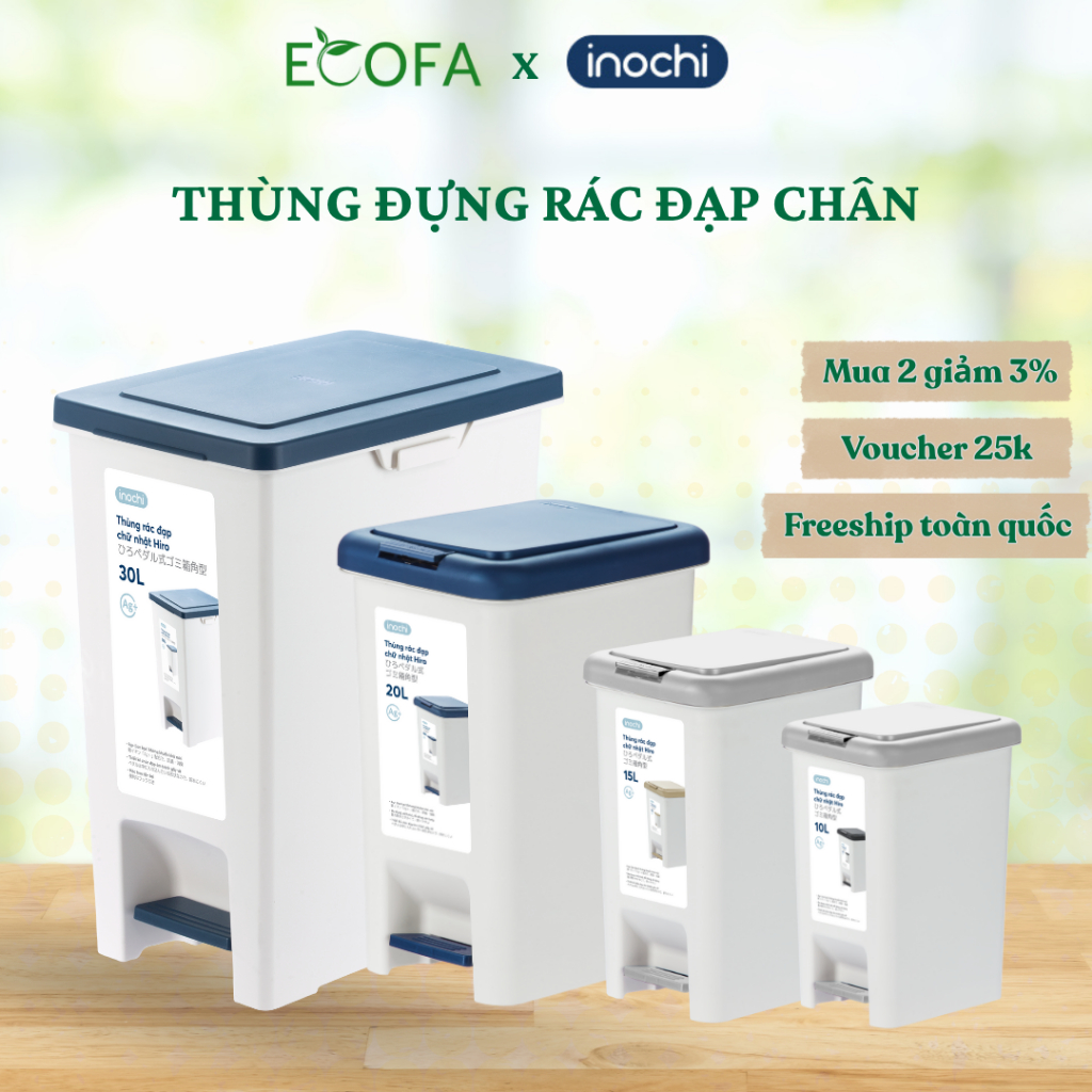 Thùng đựng rác inochi- kèm lõi bên trong, thiết kế nắp bấm & đạp chân ...