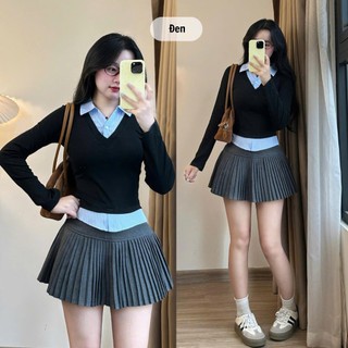 Áo Thun Ôm Body Nữ Tôn Dáng Phối Cổ Sơ Mi Thanh Lịch Aothunbody1118