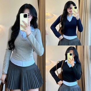 Áo Thun Ôm Body Nữ Tôn Dáng Phối Cổ Sơ Mi Thanh Lịch Aothunbody1118