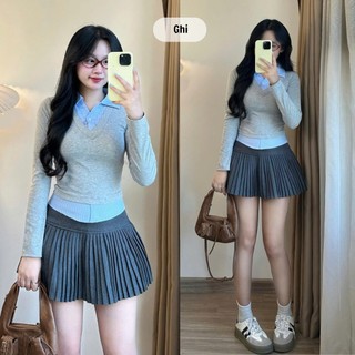 Áo Thun Ôm Body Nữ Tôn Dáng Phối Cổ Sơ Mi Thanh Lịch Aothunbody1118