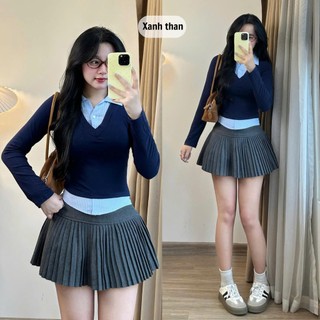 Áo Thun Ôm Body Nữ Tôn Dáng Phối Cổ Sơ Mi Thanh Lịch Aothunbody1118