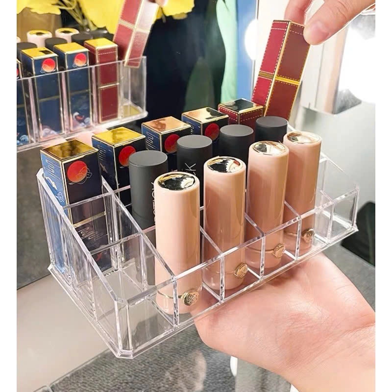 KHAY ĐỰNG SON NHỰA MIKA TRONG SUỐT CAO CẤP - Kệ Nhựa Để Bàn Để Đồ Make Up,Kệ Đựng Son Môi 24 Ô Mini Sang Trọng