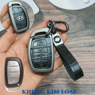 ốp chìa khóa Hyundai Creta,ốp chìa khóa Hyundai Stargazer 4 phím bấm chất liệu kim loại phối da (ZHB4)