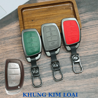 ốp chìa khóa Hyundai Creta,ốp chìa khóa Hyundai Stargazer 4 phím bấm chất liệu kim loại phối da (ZHB4)