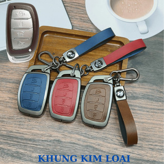 ốp chìa khóa Hyundai Creta,ốp chìa khóa Hyundai Stargazer 4 phím bấm chất liệu kim loại phối da (ZHB4)