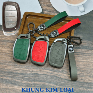 ốp chìa khóa Hyundai Creta,ốp chìa khóa Hyundai Stargazer 4 phím bấm chất liệu kim loại phối da (ZHB4)