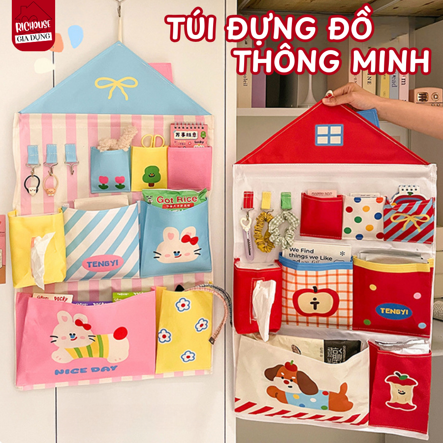 Túi Đựng Đồ Chia Ngăn Treo Tường Tiện Lợi Vải Canvas Dày Dặn, Túi Đựng Đồ Lót, Tất Vớ