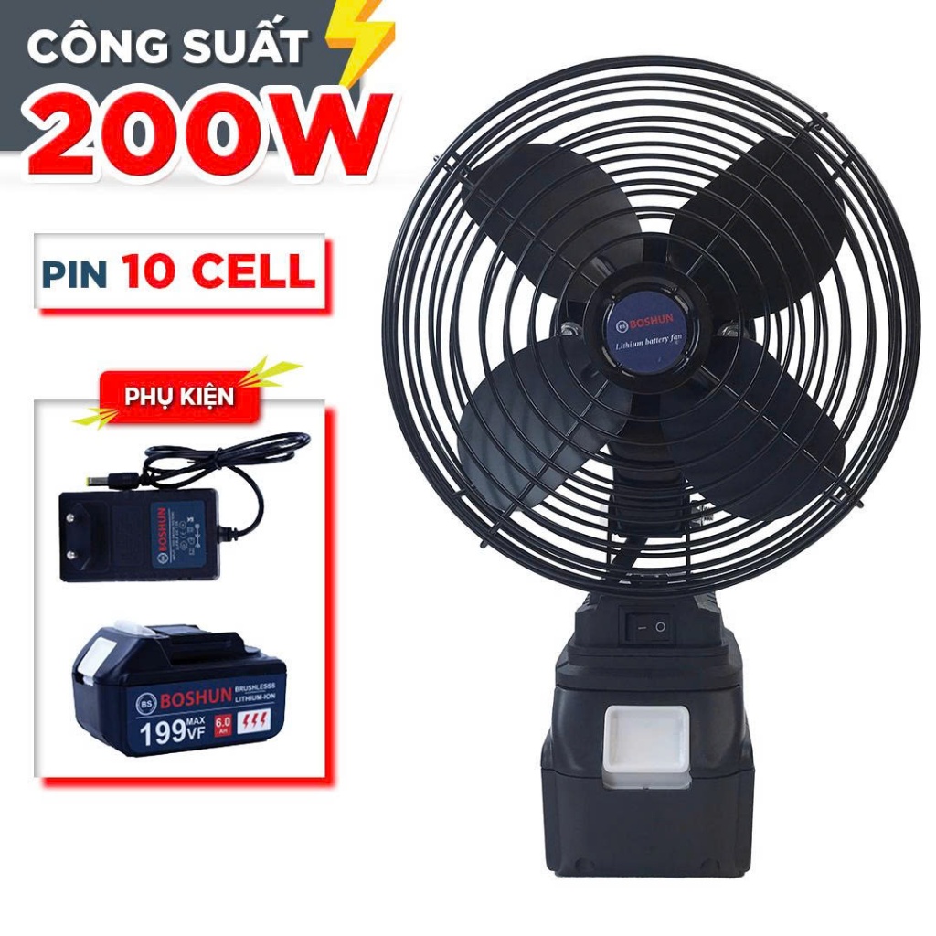 [Chính Hãng] Quạt 8inch Boshun 2 Tốc Độ, Chân Pin Phổ Thông 4Cm