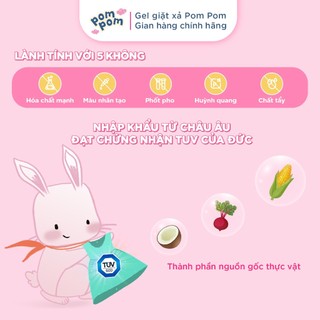 Combo 3 Túi Nước Giặt Xả Pom Pom Newborn 2.7L - An Toàn Cho Bé Sơ Sinh, Sạch Sâu Vết Nôn Trớ Ọc Sữa, Hương Phấn Rôm NB27
