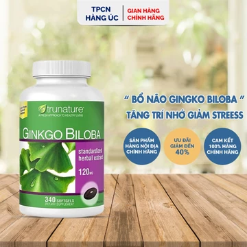 [CÓ BILL MUA HÀNG] Viên uống Bổ Não Ginkgo Biloba 120mg Trunature Mỹ 340 viên Tăng Cường Trí Nhớ, Tuần Hoàn Máu Não