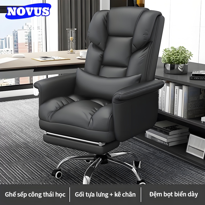 NOVUS Ghế Sếp Văn Phòng Sang Trọng - Ghế Xoay Thoải Mái Tựa Lưng Ngả & Gác Chân - Đệm Ngồi Dày Êm Ái - Mẫu Mới 2025