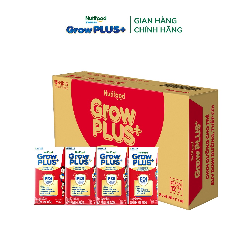 [Livestream BeyondK] Thùng Sữa Bột Pha Sẵn Nutifood GrowPLUS+ Đỏ (Suy Dinh Dưỡng) (48 Hộp x110ml) (Bao bì tùy lô hàng)