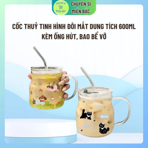 Cốc Thuỷ Tinh Hình đôi mắt Dung Tích 600ML Tặng Kèm Ống Hút THUỶ TINH