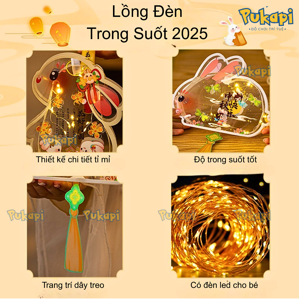Lồng Đèn Phát Sáng Đèn Lồng Trung Thu Trong Suốt Dễ Thương Đèn Lồng DIY Dạ Quang Handmade Giá Rẻ - Đồ Chơi Cho Bé PUKAPI