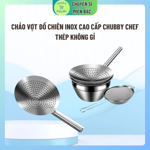 Chảo lọc Chảo vợt đồ chiên Inox Cao cấp Chubby Chef chuyên dụng rây bột lọc thức ăn đồ chiên xác trà, bã trái cây