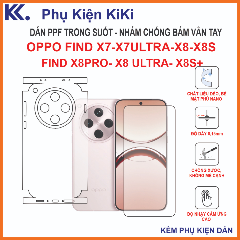 Miếng dán Ppf Oppo find x7 / x7ultra / x8 / x8pro / x8 ultra / x8s+ /x8s Dán ppf full màn hình , full lưng - cạnh viền