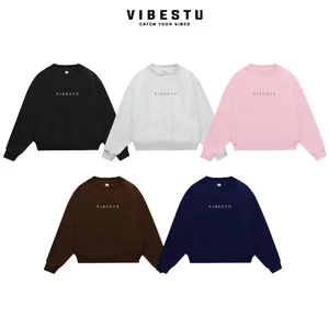 Áo Sweater Nỉ 2 Da VIBESTU " in LOGO nổi " Boxy Tay Dơi Unisex Nam Nữ