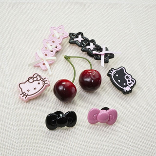 Bộ 6 Sticker, Charm 3D chủ đề Mèo black pink nhựa cứng gắn Dép Sục, Cá Sấu Mita JB-369