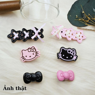 Bộ 6 Sticker, Charm 3D chủ đề Mèo black pink nhựa cứng gắn Dép Sục, Cá Sấu Mita JB-369