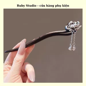Trâm Cài Tóc Tua Rua Hoa Sen Bạc Cổ Điển.