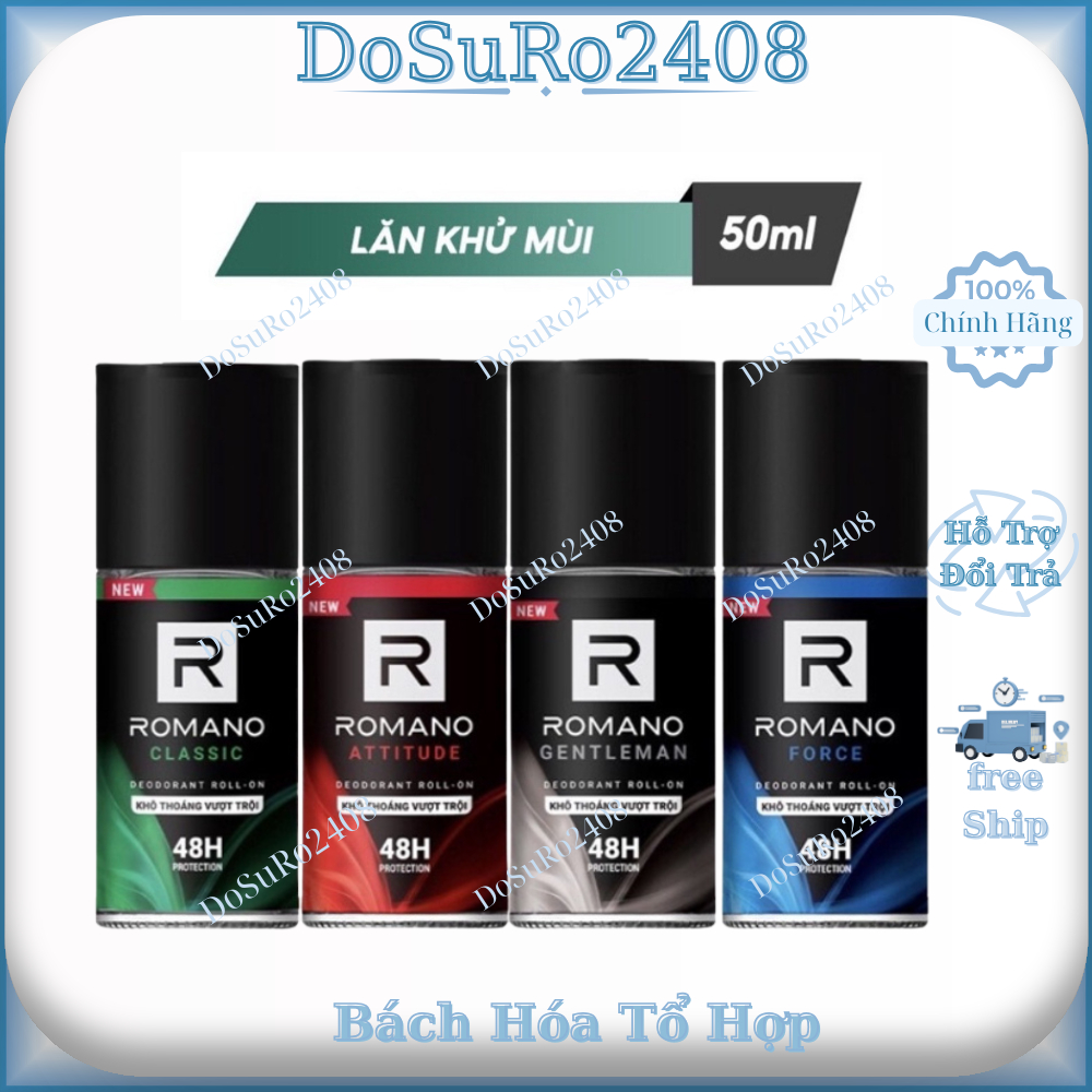 Lăn khử mùi nam kháng khuẩn & khô thoáng cả ngày Romano 50ml/chai