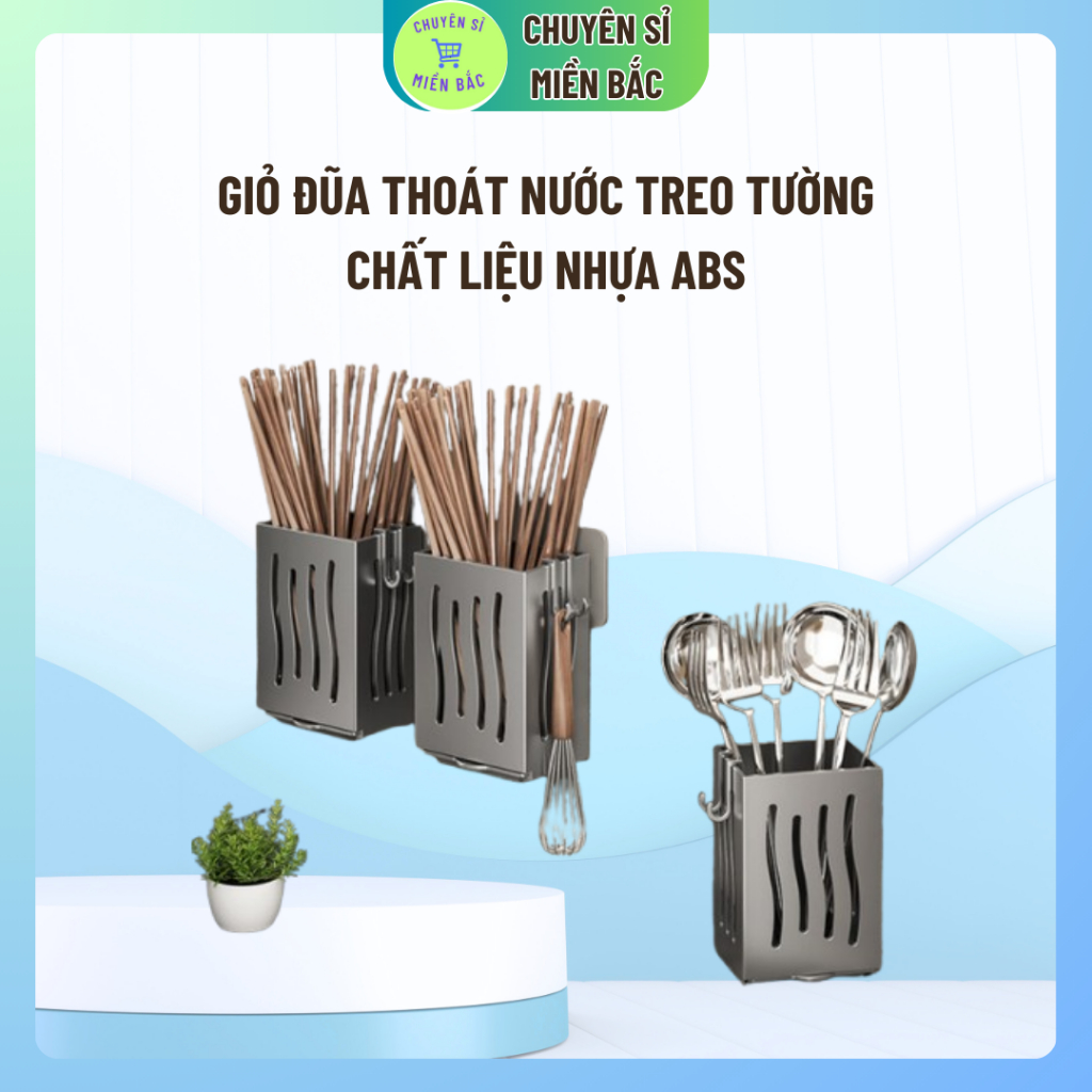 Giỏ đũa thoát nước treo tường, Giá đũa cao cấp, Ống đũa đa năng chất liệu nhựa ABS