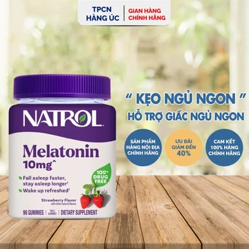 Viên Kẹo Dẻo Ngủ Ngon Natrol Melatonin 10mg Mỹ vị dâu Hỗ trợ giấc ngủ ngon và sâu, giúp cải thiện trí nhớ hộp 90 viên
