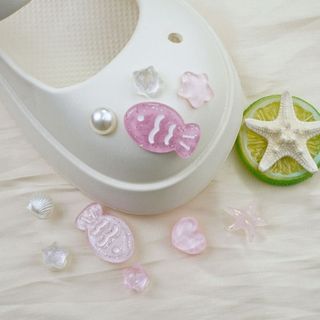 Bộ 10 Sticker, Charm 3D chủ đề Cá hồng sao nhựa cứng gắn Dép Sục, Cá Sấu Mita JB-365
