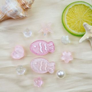 Bộ 10 Sticker, Charm 3D chủ đề Cá hồng sao nhựa cứng gắn Dép Sục, Cá Sấu Mita JB-365