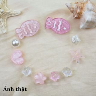 Bộ 10 Sticker, Charm 3D chủ đề Cá hồng sao nhựa cứng gắn Dép Sục, Cá Sấu Mita JB-365