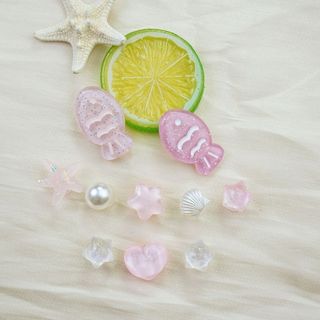 Bộ 10 Sticker, Charm 3D chủ đề Cá hồng sao nhựa cứng gắn Dép Sục, Cá Sấu Mita JB-365