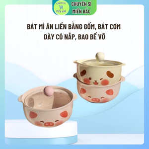 Bát mì ăn liền bằng gốm, bát cơm dày có nắp, bát mì súp dung tích lớn, bát mì ốc đặc biệt cho sinh viên ký túc xá