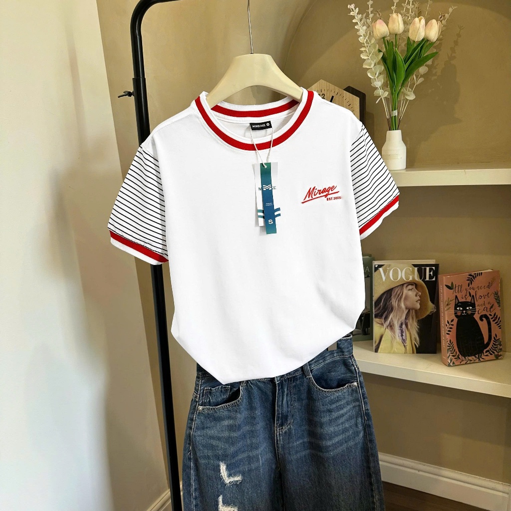 Áo Thun Mirage Họa Tiết Sọc Tay Local Brand Chất 100% Cotton Mềm Mịn Thoáng Mát.