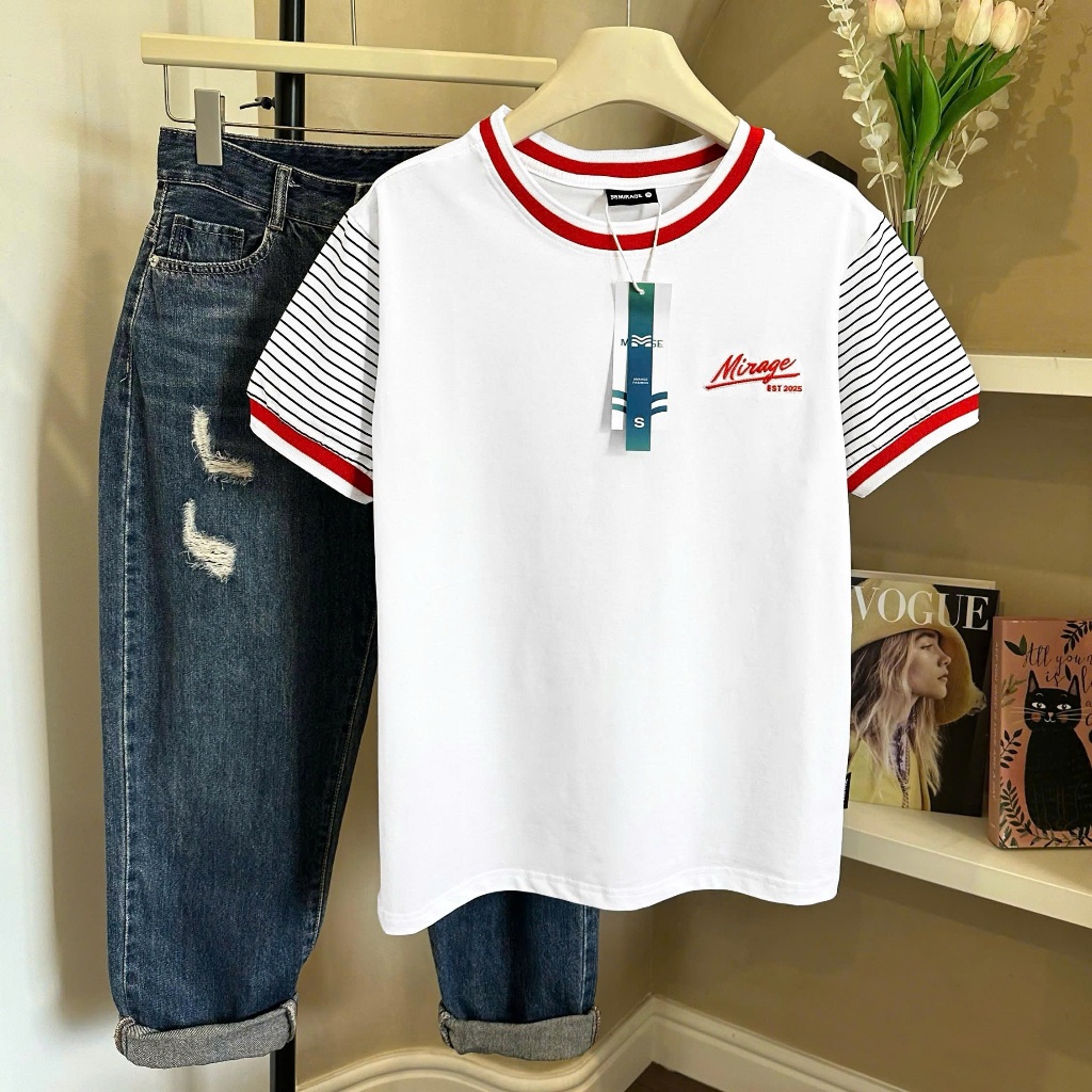 Áo Thun Mirage Họa Tiết Sọc Tay Local Brand Chất 100% Cotton Mềm Mịn Thoáng Mát.