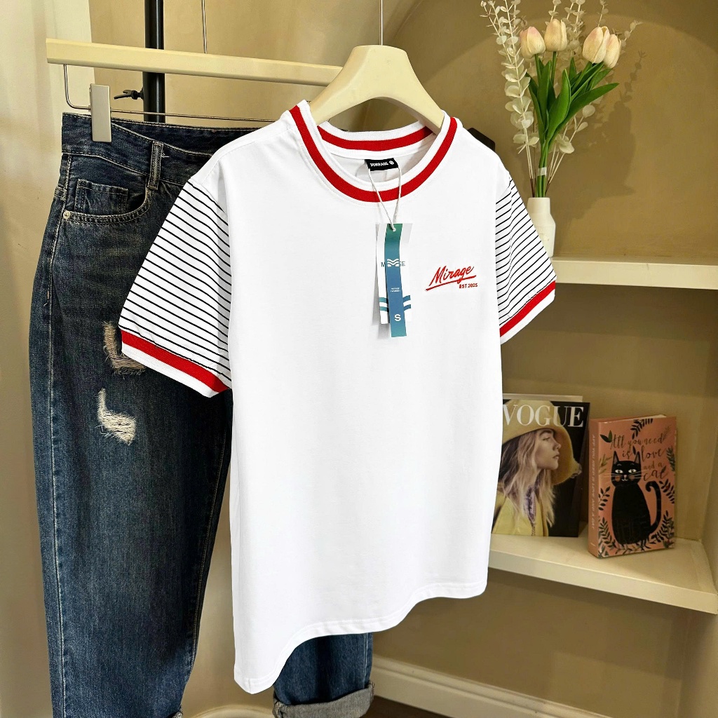 Áo Thun Mirage Họa Tiết Sọc Tay Local Brand Chất 100% Cotton Mềm Mịn Thoáng Mát.
