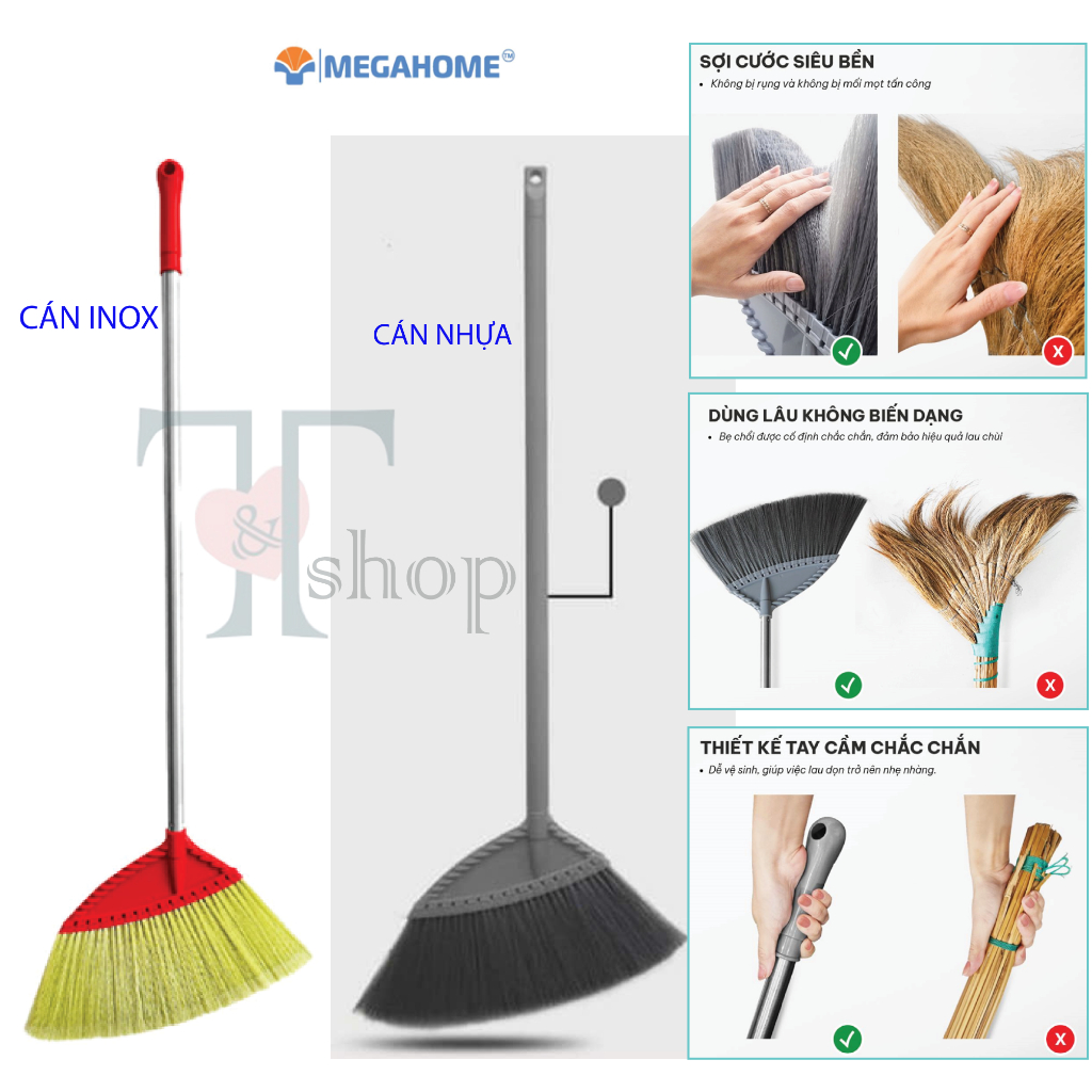[HOẢ TỐC] Chổi Quét Sàn HomeBroom MEGAHOME Thân Cây Inox / Nhựa, Cước Mềm Mại Dùng Quét Nhà, Quét Nước (MÀU NGẪU NHIÊN)