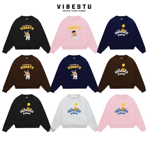 Áo Sweater Nỉ 2 Da VIBESTU " Bear and Ball " Boxy Tay Dơi Unisex Nam Nữ