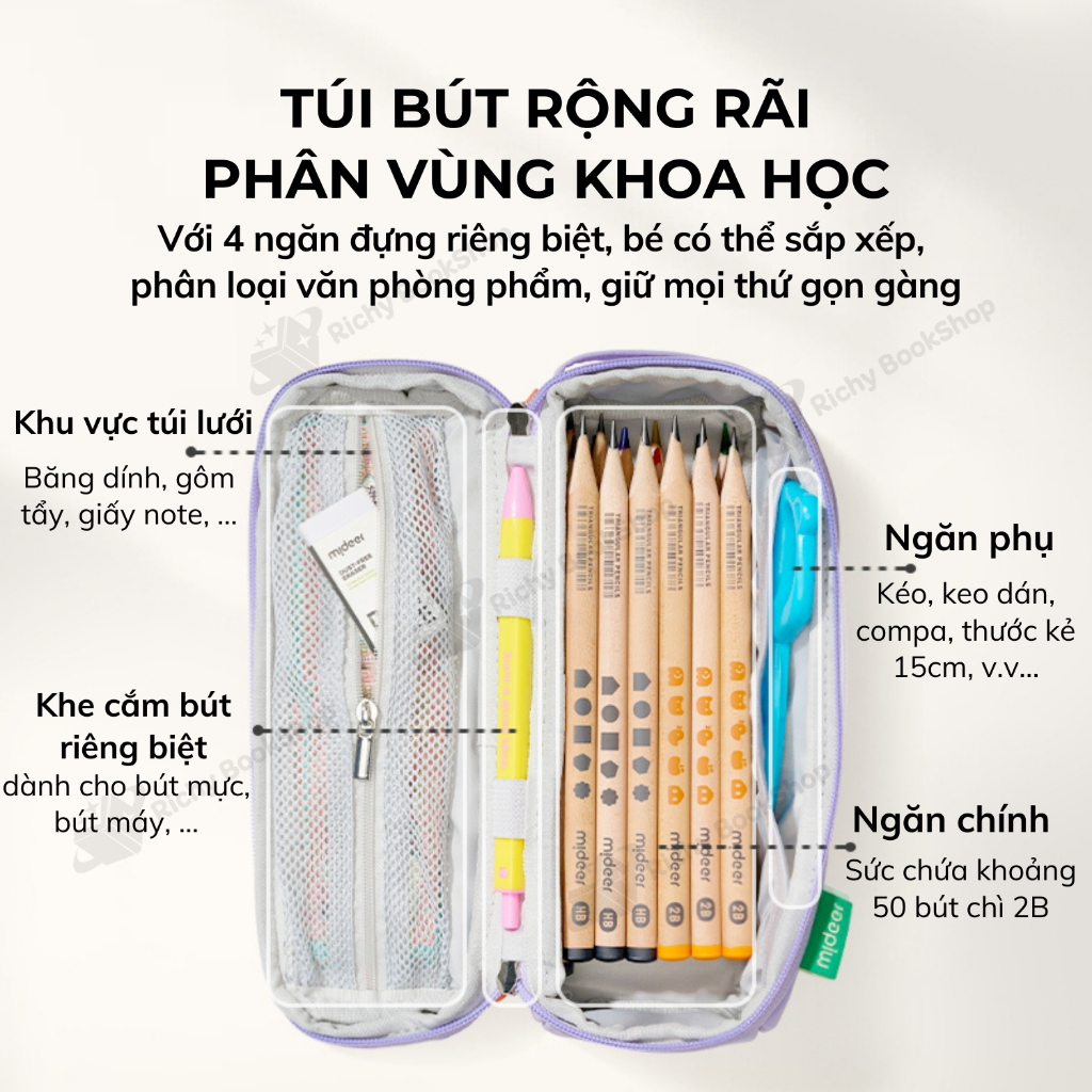 Hộp đựng bút Mideer hộp bút đa năng nhiều ngăn cho bé Multifunctional Toast Pencil Case