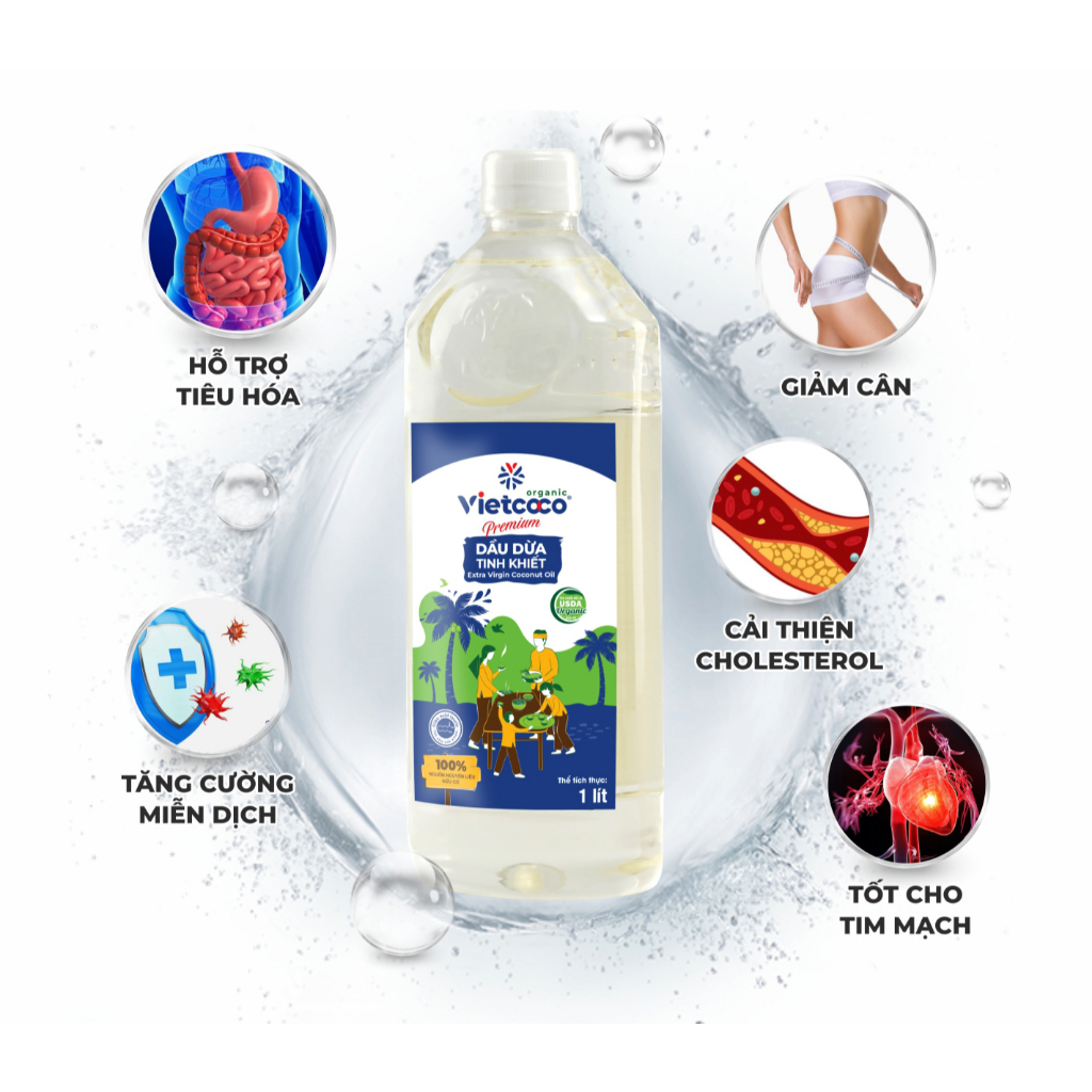Dầu Dừa Hữu Cơ Ép Lạnh Vietcoco Organic Coconut oil