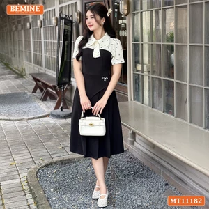 Đầm thiết kế BEMINE cổ sen có cavat kiểu dáng chữ A phù hợp đi làm-MT11182
