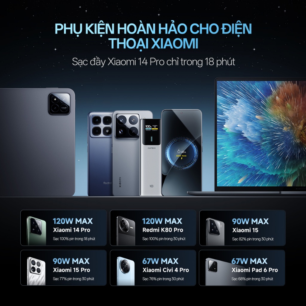 【Được chứng nhận CCC】CUKTECH Sạc Nhanh 150W 10000mAh – Hỗ Trợ Xiaomi 120W Samsung 45W iP 16/15/14 (10 Power Bank) | BigBuy360 - bigbuy360.vn