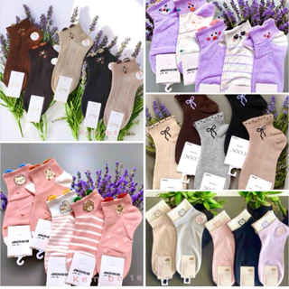 (Nhiều mẫu xinh) Set 5 đôi vớ nữ, tất nữ cổ ngắn cotton, hoạ tiết hoa lá và thú xinh xịn mịn cute - Kem bé te