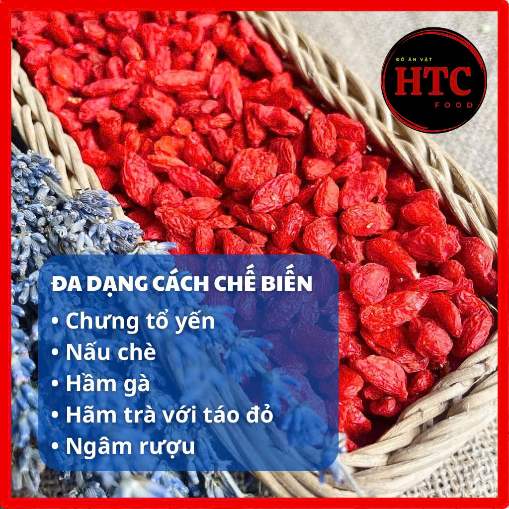 Kỷ tử đỏ Ninh Hạ hữu cơ loại 1, câu kỉ tử khô nguyên chất 100% quả to dẻo ngọt, đồ ăn vặt HTC Food