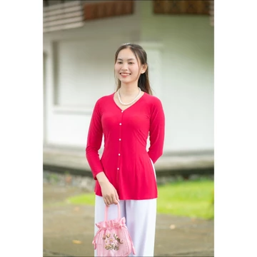 Áo lẻ bà ba nữ tay dài cổ tim, áo bà ba lẻ nhiều màu trơn basic, vải thun lạnh mềm mịn - Cúc Dưỡng