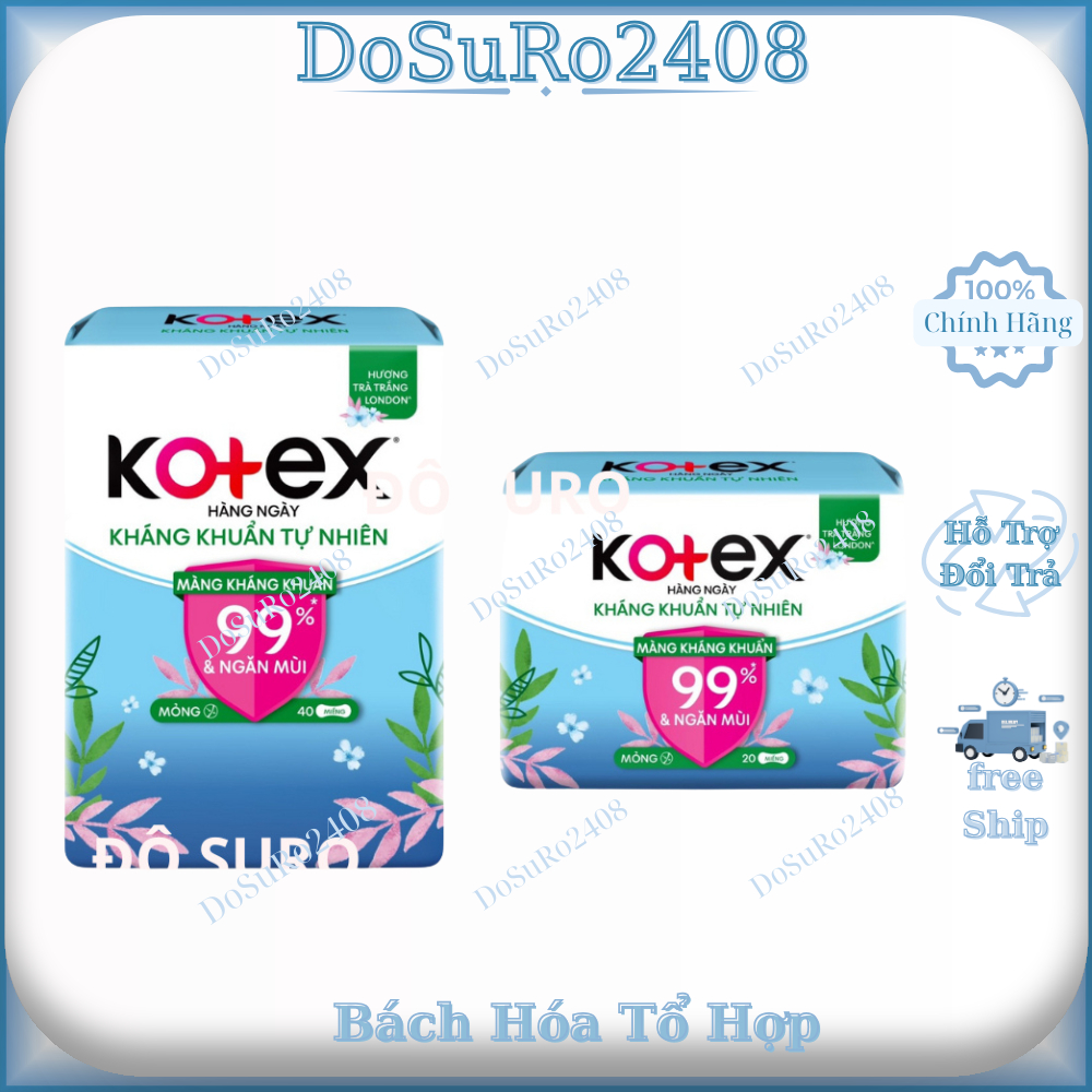 Bằng Vệ Sinh Kotex hàng ngày kháng khuẩn gói 20 miếng (Có che tên) (dài 15cm)