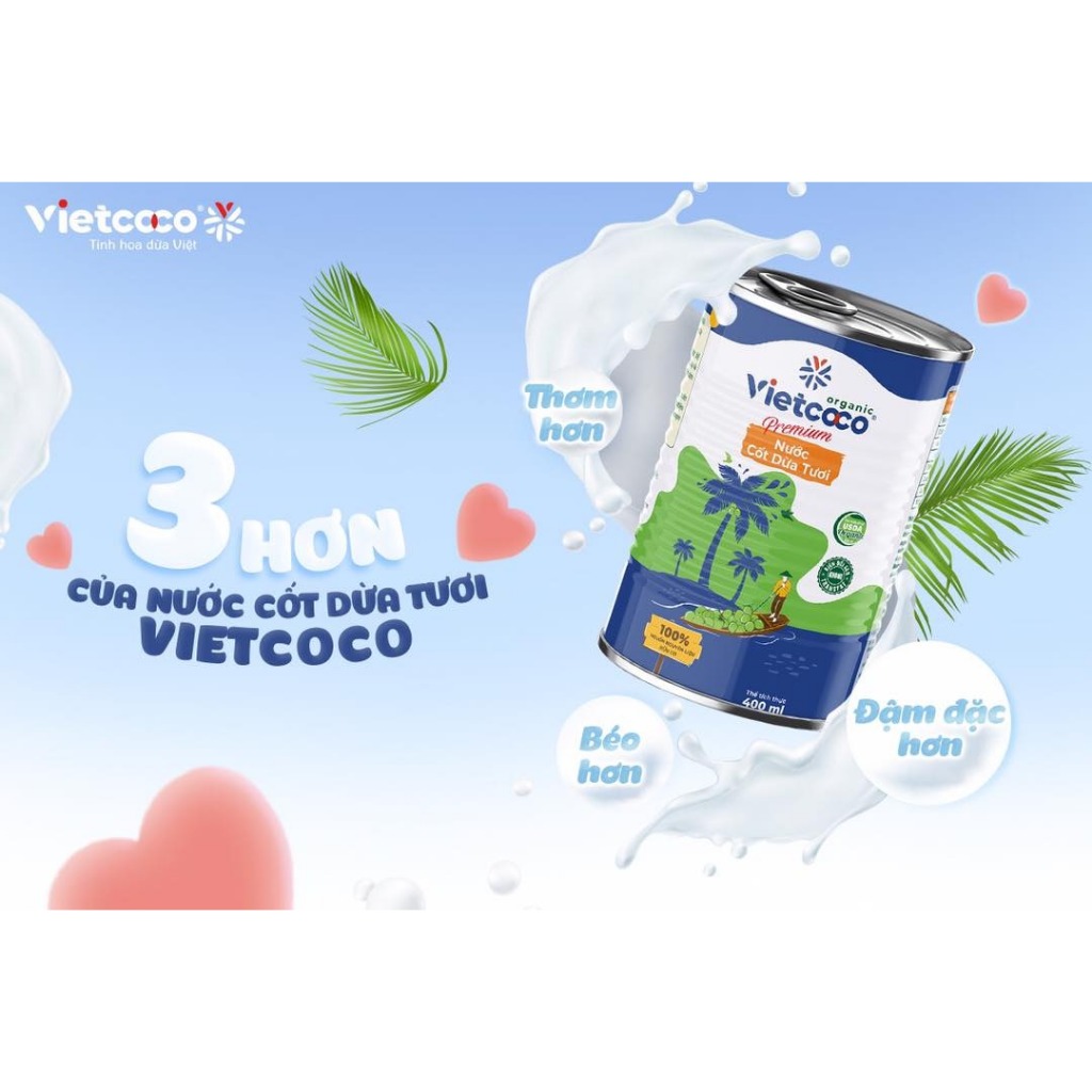Nước cốt dừa tươi VIETCOCO (Premium Organic) Coconut Cream 400ml