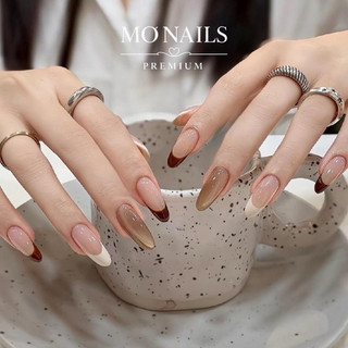 Nailbox Thiết Kế, Móng Úp, Móng Tay Giả Nâu Phối Đỏ Đô Fench Sang Trọng P20