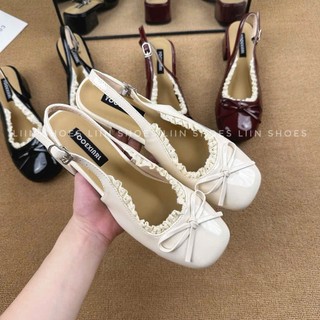 Giày búp bê lolita , Sục da bóng mũi vuông phối viền Ren mẫu hót nhất năm nay MS 0415