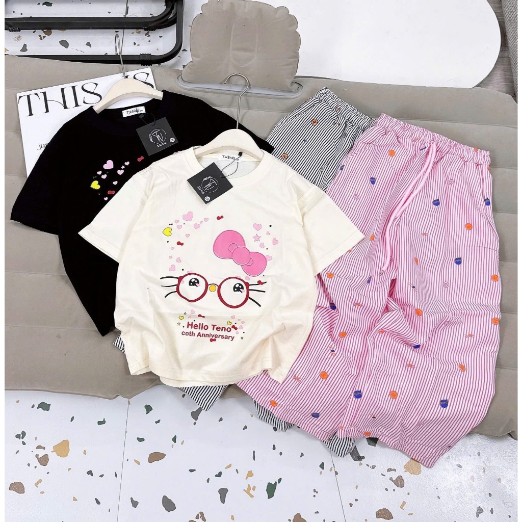 Sét bộ quần áo siêu xinh cho bé gái  quần ống xuông in hoạt tiết sale lớn 15-1 Size13-44Kg